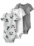little planet by carter's unisex-baby 3-pack Long Sleeve Bodysuits made with Organic Cotton, Panda/Star/Striped , NB