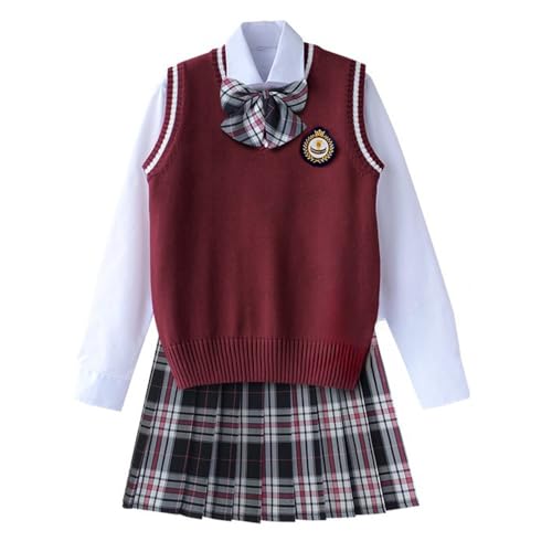 VVRPWASSLY - VVRPWASSLY Japanese High School Girl Uniform JK Sweater Vest Outfit - Wine Red - Best Deal on Amazon