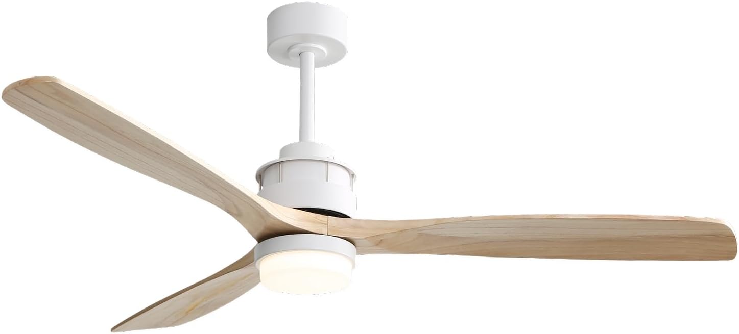 60 Inch Modern Ceiling Fan with Light Remote Control, 3 Solid Wood Blades, Suitable for Indoor and Outdoor