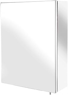 Avon Single Door Stainless Steel Bathroom Mirror Cabinet - Bathroom Wall Cabinet with One Fixed Shelf, Chrome Pin Handles for No Finger Marks and Comes Fully Assembled (30x40x12cm)