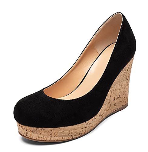 Mettesally Women's Platform Cork Wedges Heeled Sandals Round Closed Toe Slip On Office Elegant Dress Shoes2