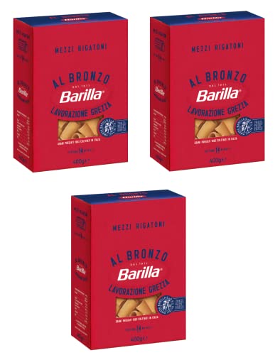 3 X Barilla Mezzi Rigatoni Al Bronzo Trafilato Al Bronzo 400 G Metodo Di Lavorazione Grezza