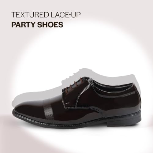 Image of FAUSTO Men's Patent Leather Party Formal Textured Strip Lace Up Shoes