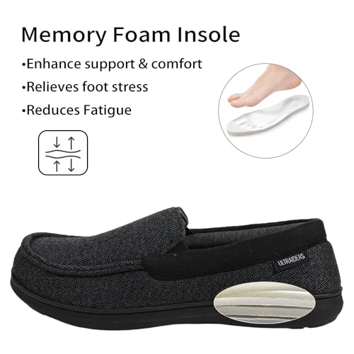Image of ULTRAIDEAS Men's Moc-Toe Slippers Loafer House Shoes Indoor Outdoor Memory Foam with Breathable&Warm Knit Upper
