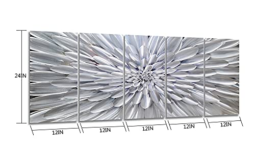 Sygallerier Metal Flower Wall Decor Hand Crafted Floral Artwork In 5 Pieces Modern Botanical Pictures On Aluminum 3D Art For Living Room Bedroom Bathroom Decoration #TOP1