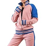 Concpt Jogginganzug Olivia/Ova Damen Freizeitanzug Baumwolle Sportanzug Frauen Trainingsanzug mit Taschen Fitnessanzug für Running Yoga Gym Wandern Freizeit Rosa M