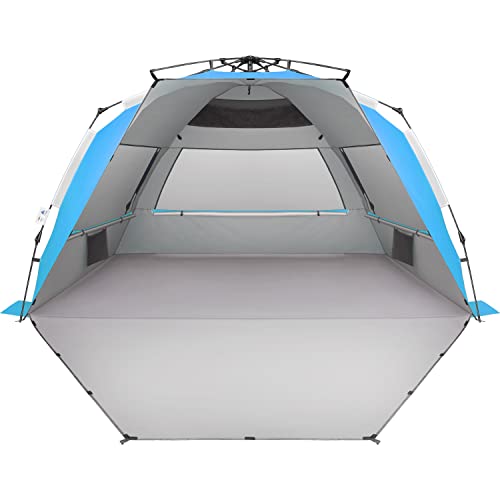 Oileus XX-Large Beach Tent Sun Shelter for 5-6 Person Portable Sun Shade Instant Pop Up Tent for Beach with Carrying Bag, Stakes, 6 Sand Pockets, Anti UV for Fishing Hiking Camping Blue