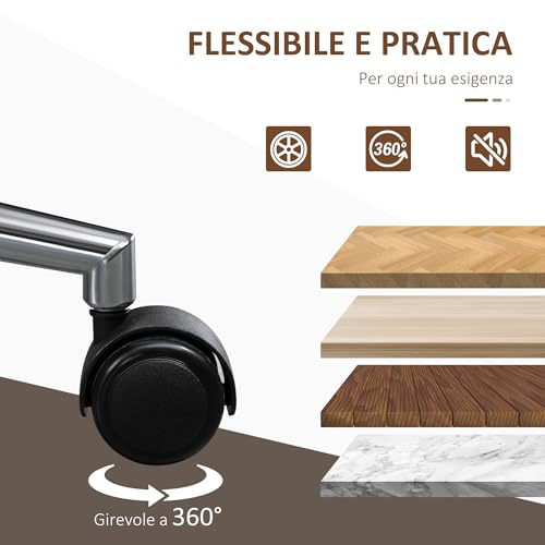 Sedia da Ufficio Senza Braccioli con Ruote Girevoli, Schienale e Seduta Curva, Sedia da Scrivania Studio Vintage Inclinabile, Altezza Regolabile, in Pelle PU e Legno, Nero e Marrone Scuro - Sedia gaming - Immagine 6