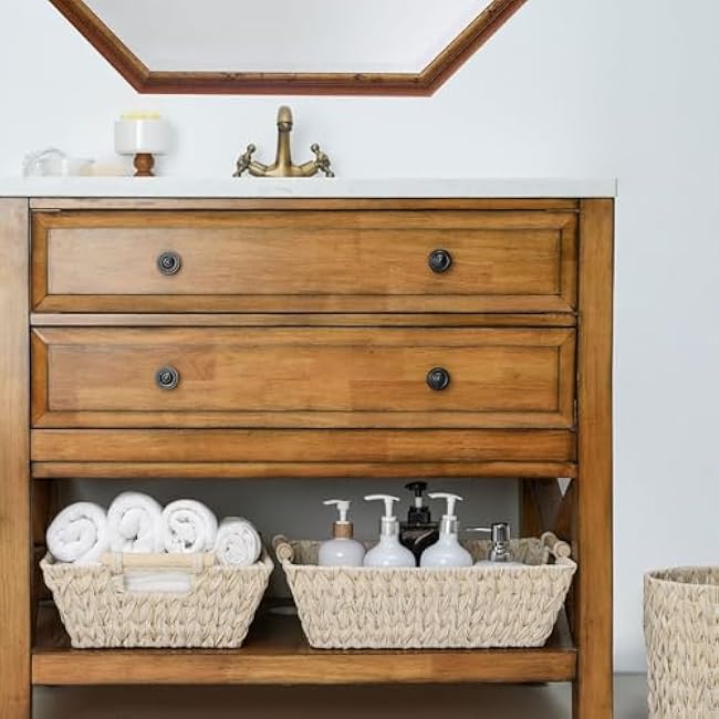 GRANNY SAYS 2-Pack Wicker Storage Baskets, Wicker Baskets for Organizing, Large Basket with Handles, Waterproof Woven Basket, Trapezoid Storage Baskets for Shelves, Butter Milk