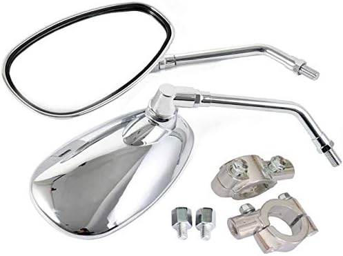 Yibid Universal Chrome Oval Motorcycle Rearview Side Mirrors 10mm, with 7/8" Handlebar Mount for Honda Kawasaki Suzuki Custom Cruiser Chopper Adventure Kymco Victory Vulcan Street Sports Dirt Bike M10