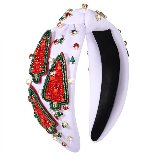 MOLOCH Christmas Headband for Women Beaded Christmas Tree Knotted Headband Jeweled Crystal Xmas Head Band Xmas Decorations Gifts