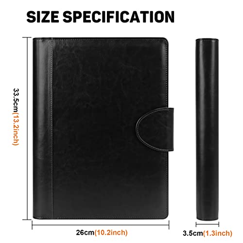 Toplive 3 Ring Portfolio Binder Padfolio Folder, Leather Business Interview Resume Portfolio A4/Letter Size Document Organizer With Clipboard Receipt Sleeve And Card Holder,Black #TOP2