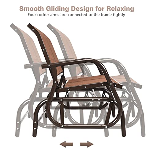 Giantex Swing Glider Chair 48 Inch With Spacious Space, 2 People Swing Lounge Glider Chair Cozy Patio Bench Outdoor & Indoor For Patio, Backyard, Poolside, Lawn Steel Rocking Garden Loveseat (Brown) #TOP4