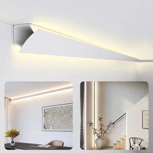 JBKNAN Moldura De Iluminación Indirecta,Canal LED Para Esquina De Techo Y Pared,Zócalo De Aluminio Para Doble Tira LED,Moldura Decorativa Para El Hogar,Decoración De Cornisa(20ft/6m)