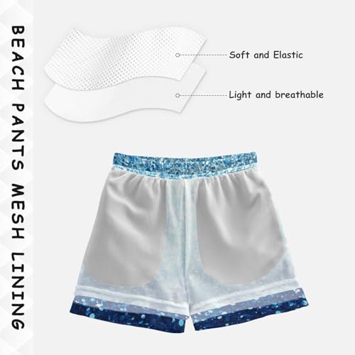 Pigsaly Boys Swim Trunks Ocean Ice Blue Sea Gradient Flashing Glitter Boys Board Shorts Swimsuit Swimwear Bathing Suit 2T4