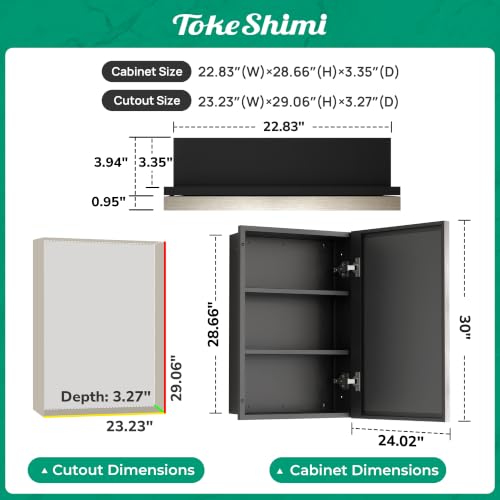 Image of TokeShimi 24 x 30 in Bathroom Mirrored Medicine Cabinet, Fully Assembled