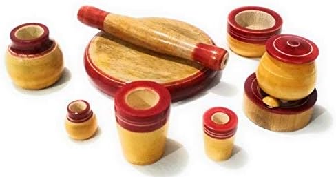 CRAFTS INDIA EMPORIUM Handcrafted Channapatna Eco-Friendly Wooden Kitchen Set Dolls|Toys (Multicolored)