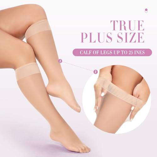 MANZI 6 Pairs Plus Size Knee Highs for Women 15 Denier Sheer Nylon Socks Knee High Stockings3