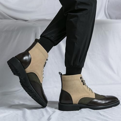 Mens Retro Brogue Multicolor Leather Lace-Up Wingtip Chukka Ankle Boots High-Top Non-Slip Casual Shoes for Work Office Dress Outdoor3