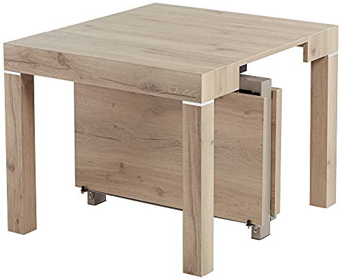 55 Downing Street Farmhouse Rustic Distressed Natural Wood Rectangular Dining Table 29 3/4" X 35 1/2" Gray Aluminum 4-Leaf Extension For Living Room Bedroom Dining Room Entryway House Home #TOP6