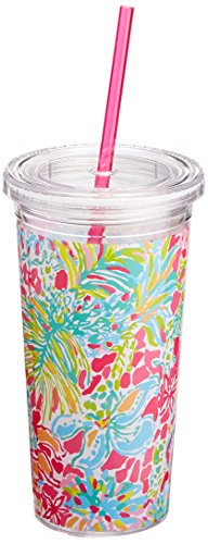 Lilly Pulitzer Tumbler with Straw, Spot Ya, Pink