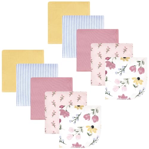 Image of Hudson Baby Unisex Baby Flannel Cotton Poly Washcloths, Soft Painted Floral 10 Pack, One Size