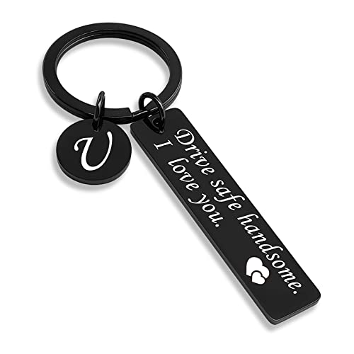 OUMILAN Drive Safe Handsome I Love You Keychain for Boyfriend ﻿(U-Black)