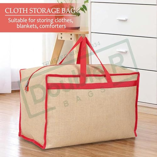 Image of Shibui Heavy Duty Extra Large Storage Bag, Moving Bag Tote, Blanket Clothes Organizer, Comforter, Bedroom closet, Room Essentials (Grey Canvas) (Pack of 1, Red)