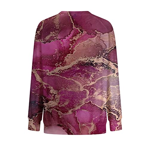 Conjunto de manga comprida com manga comprida e estampa de mármore, floral, caimento solto, gola red