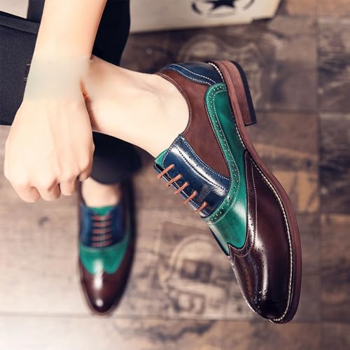 Modern Casual Lace-up Leather Shoes Classic Low Top Non Slip Oxfords Vintage Splicing Brogue Embossed Dress Shoes2