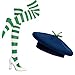 Zalbuqu Berry Beret Green Leaves Costume Hat Accessories with White Striped Thigh High Socks