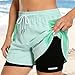 QUNPIU Women's Fashion 2 in 1 Running Shorts Athletic Workout Gym Short High Waisted Lightweight Yoga Shorts with Pockets Green