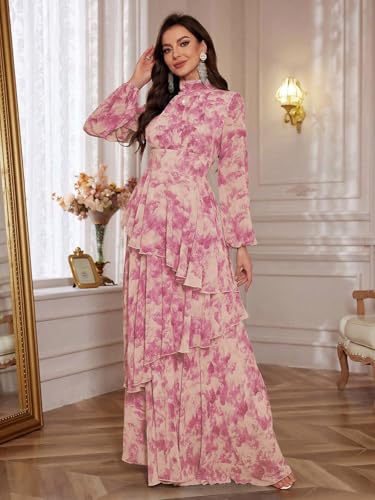 Image of TOLEEN Summer Casual Dresses for Women 2024 Spring Fashion Boho V Neck Long Sleeve Ruffle Floral Print Elegant Maxi Dress