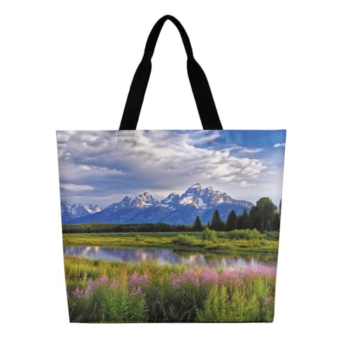 Women's Multi-Functional Shopping Bag，Grand Teton National Park Printing Messenger Bag Shoulder Bag for Travel, Work, Shopping & Parties with Inner Pocket, Grocery Bag Lightweight & Water-Resistant3