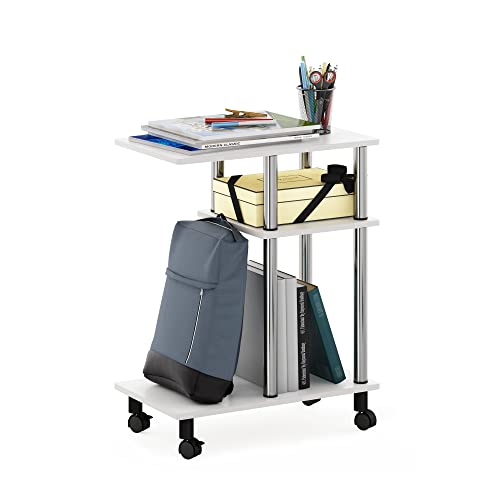 Furinno Turn-N-Tube U-förmiges Sofa Beistelltisch mit Rollen, Weiß/Eiche, Edelstahlrohre