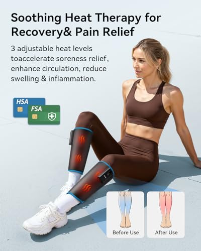 FIT KING Cordless Calf Massager with Heat & Compression – Rechargeable Leg Massager for Circulation, Edema, RLS & Pain Relief, 3 Heat Levels, 3 Modes & Intensities, Portable Gift for Mom, Dad, Athlete