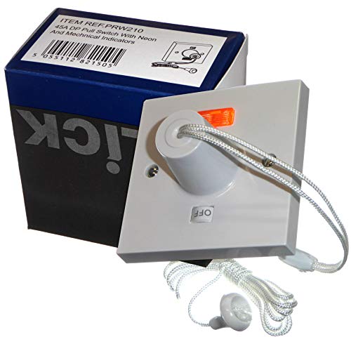 Click PRW210 45 Amp Shower Pull Cord Switch with Neon and ON Off Indicator 45A