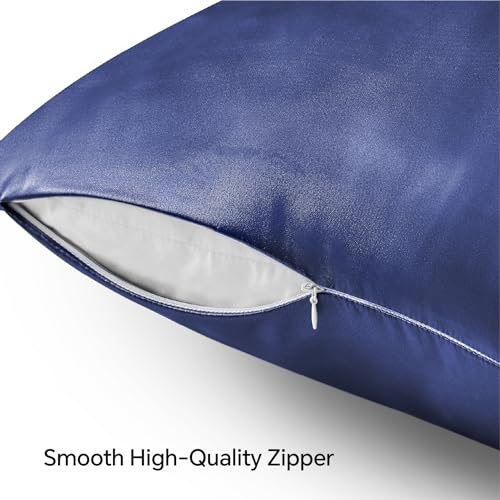 BEDELITE Satin Pillowcase with Zipper, Navy King Size Pillow Cases Set of 2, Super Soft and Cooling Similar to Silk Pillow Cases, Gift for Women Men(20x36 Inches)