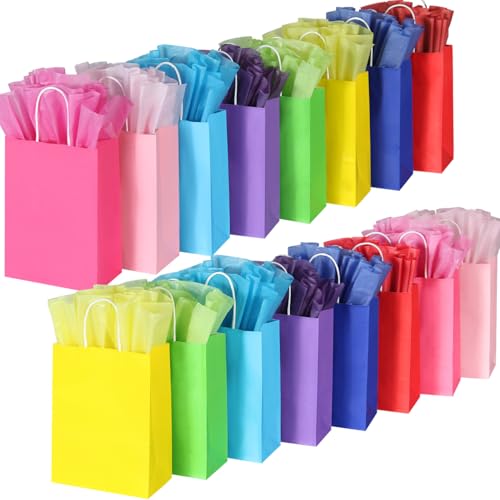 BLEWINDZ 32 Pieces Gift Bags with 32 Tissues, 8 Colors Party Favor Bags with Handles, Rainbow Gift Bag for Wedding, Birthday, Party Supplies and Gifts by BLEWINDZ - Used condition - US$12.94