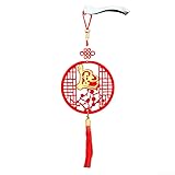 Holzanhänger Dekoration für vietnamesisches Neujahr, Tet Lunar Festival Hängende Ornament mit Pflaumenblüten-Design, rotes Flanell Handwerk für Gartendekoration und festliche Innen- und Außenbereich
