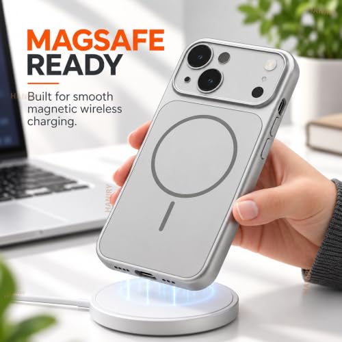 Image of Compatible for iPhone 13 Cover Case Scratch Resistant Premium Glass Finish Slim Fit Protective Back Cover Shockproof Camera Guard Magsafe iPhone 13 Cover (Silver)