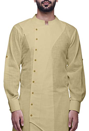 Image of Atasi Cotton Flex Designer Button Down Kurta for Men Casual Summer Wear Kurtas-XX-Large Beige