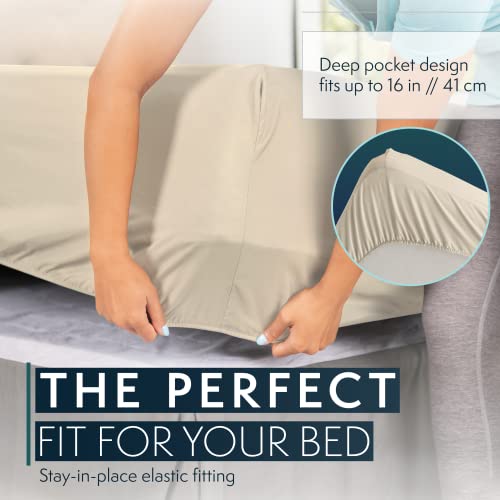 HC COLLECTION Bed Sheets Set Queen with 2 Pillowcases, Hotel Luxury Platinum 1800 Series Brushed Microfiber Deep Pocket Fitted Sheet, Fade Resistant Ultra Soft 4 Pcs Bedding for Hot Sleepers, Cream