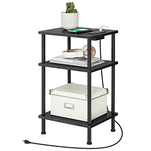 Hoobro Set Of 2 Side Tables With Charging Station And Usb Ports, 3-Layer Stackable Nightstand, 23.2 Inches End Table For Small Space In Bedroom, Living Room, Industrial Style, Black Bk10Ubzp201 #TOP7