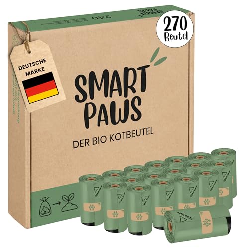SMARTPAWS Hundekotbeutel biologisch abbaubar (heim- kompostierbar)| 270 zertifizierte Kotbeutel für Hunde | Extra starke Hundebeutel für sensible Hunde – Hund