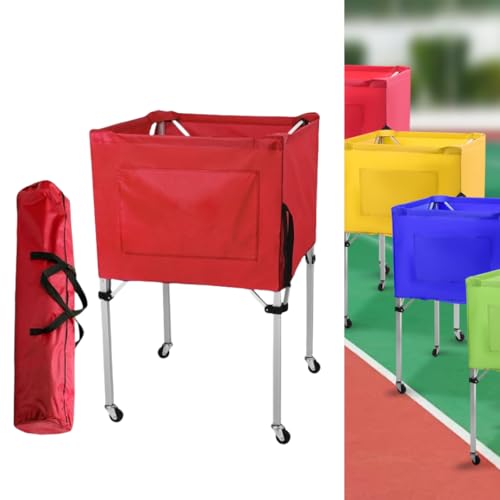 SolKin ボールカート テニスボールカート 大容量 ボールかご キャスター付 移動式 折り畳み式 テニス ボールバスケット 収納袋付き練習用 テニス集球器 ボール収納カゴ 野球 ソフトボール バドミントン 卓球などのボール対応 (レッド)