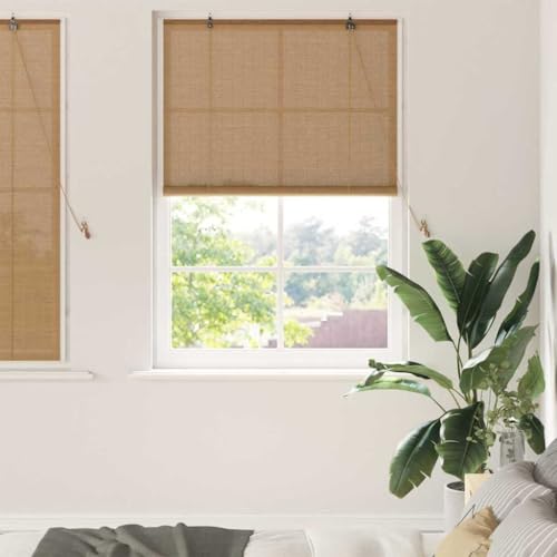 Estor de bambú marrón 120 x 160 cm con cordón, estor de privacidad para ventanas sin necesidad de taladrar, estor opaco para interiores, persianas alternativas, fácil de montar, ideal para salón y