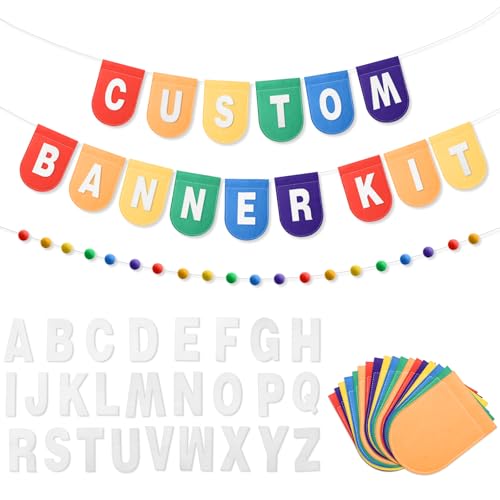 Hahafelt 125 Pcs Make Your Own Banner Kit Personalized Handmade Name Scallop Felt Banner for Baby Nurseries Kids Rooms Decor, Custom Banners for Birthday Wedding Baby Shower(Rainbow)