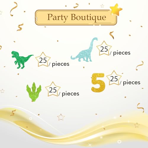 Image of 100pcs Dinosaur 5th Birthday Confetti, Dino Five Table Confetti, Jungle Animal Paper Scatters for 5th Anniversary Party Table Decoration