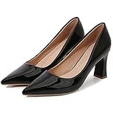 Women's Patent Leather Chunky Block High Heels Slip-On Loafers Office Wedding Dress Pumps Shoes for Women 3 Inches Closed Toe Black Size 8.5